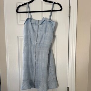Chic Light Blue Plaid Mini Dress